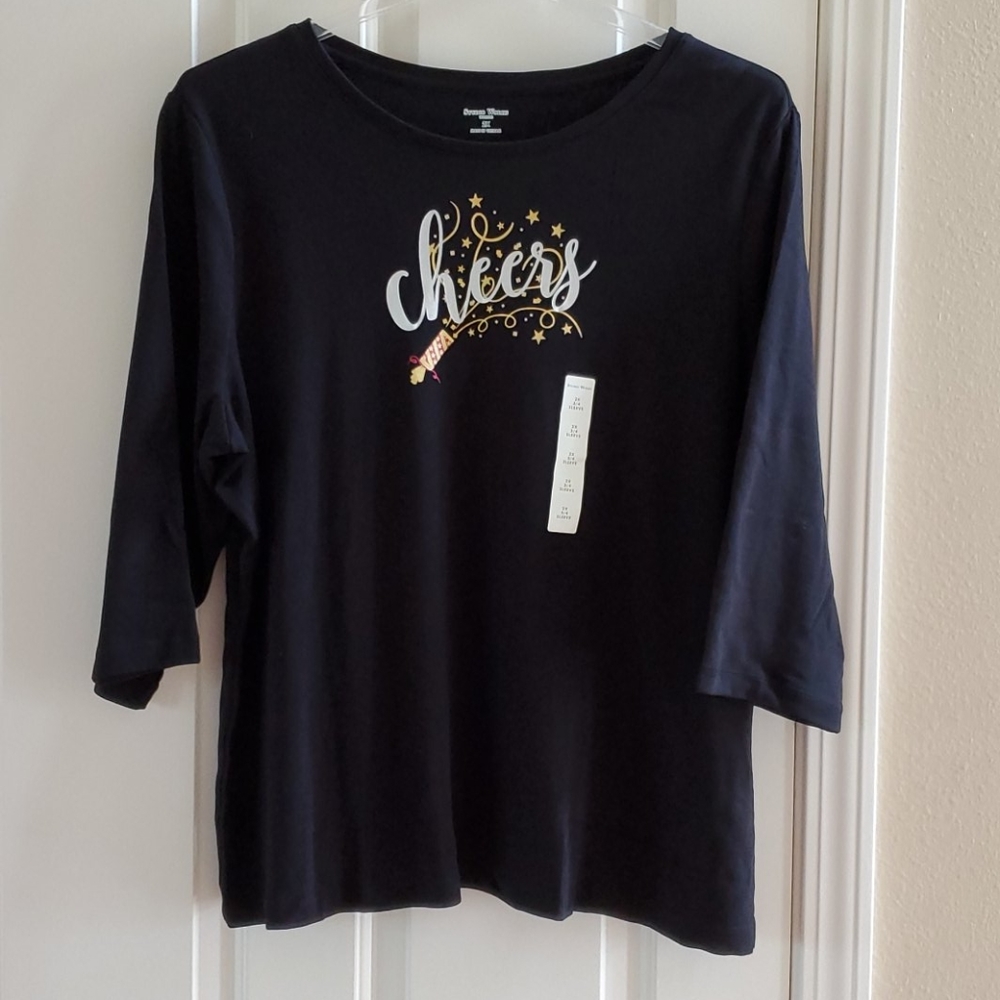 Womens Studio Works CHEERS! Congrats New Year's Eve Party T-Shirt Size 1X 2X NWT